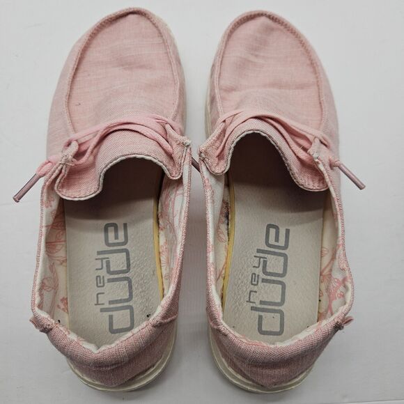 Hey Dude Shoes Wendy Linen Pink Slip On Shoes Boat Shoes L6 Y5 - Picture 5 of 7